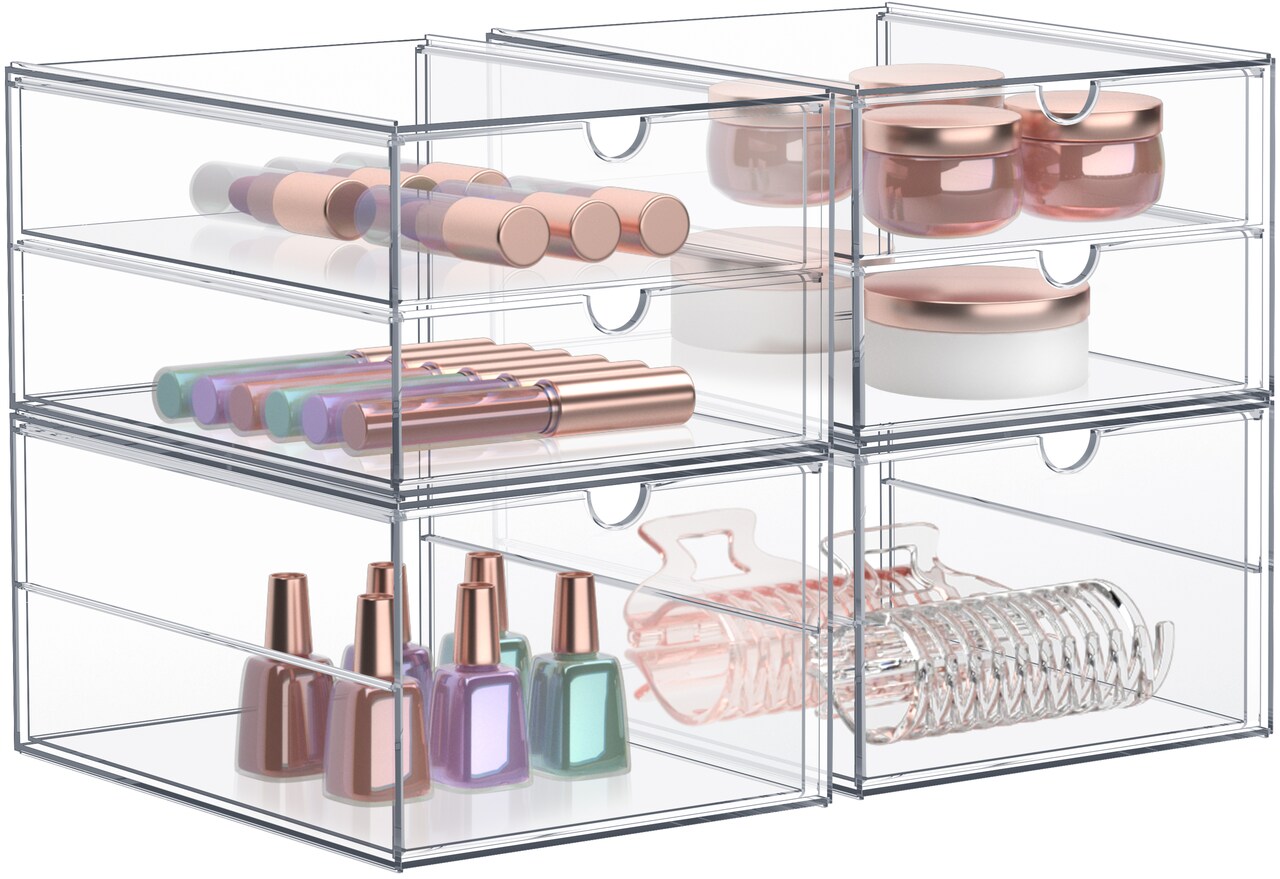 Sorbus 3 Drawers Acrylic Organizer for Makeup, Organization and Storage, Art Supplies, Jewelry, Stationary - 4 Pcs Clear Stackable Storage Drawers